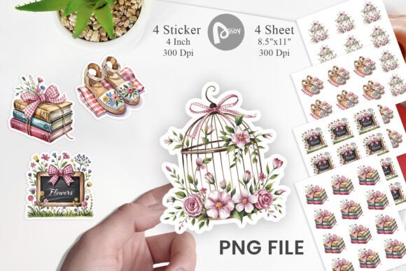 Download Pink Gingham Summer Florals Sticker - Sticker Collection