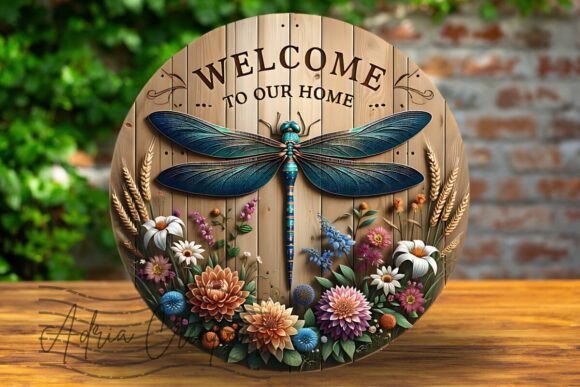Download 3D Dragonfly Welcome Wreath Design Decal - Wreath design Collection