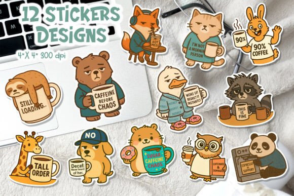 Download Funny Coffee Animal Stickers PNG - Sticker Collection