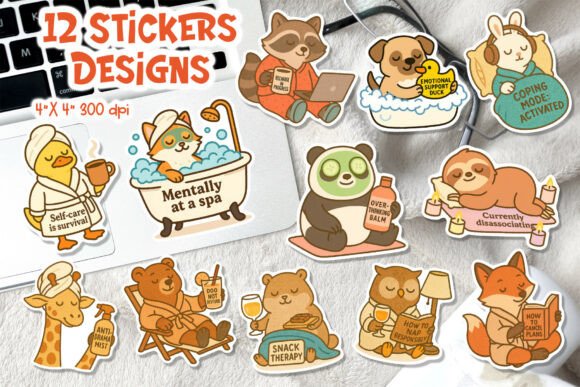 Download Funny Self-Care Animal Stickers PNG - Sticker Collection